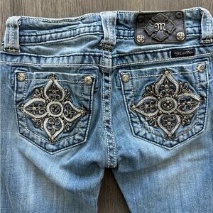 Miss Me Light Blue Skinny Jeans with Beautiful Embellishments - Size 25